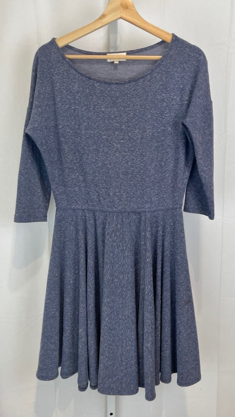 PUELLA Anthropologie 3/4 Sleeve Fit and Flare Skater Dress Scoop Neck Blue M